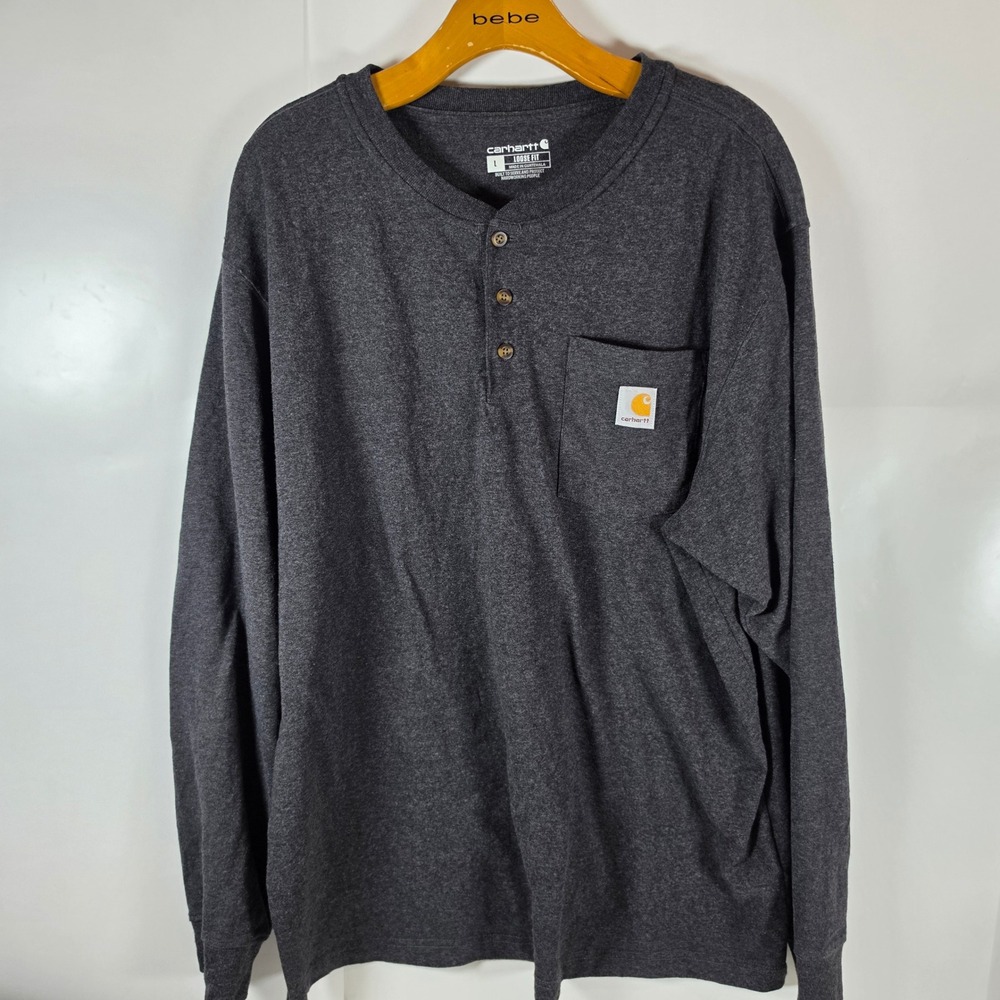 Carhartt Mens Loose Fit Henley Long Sleeve Pocket T-Shirt Carbon Gray